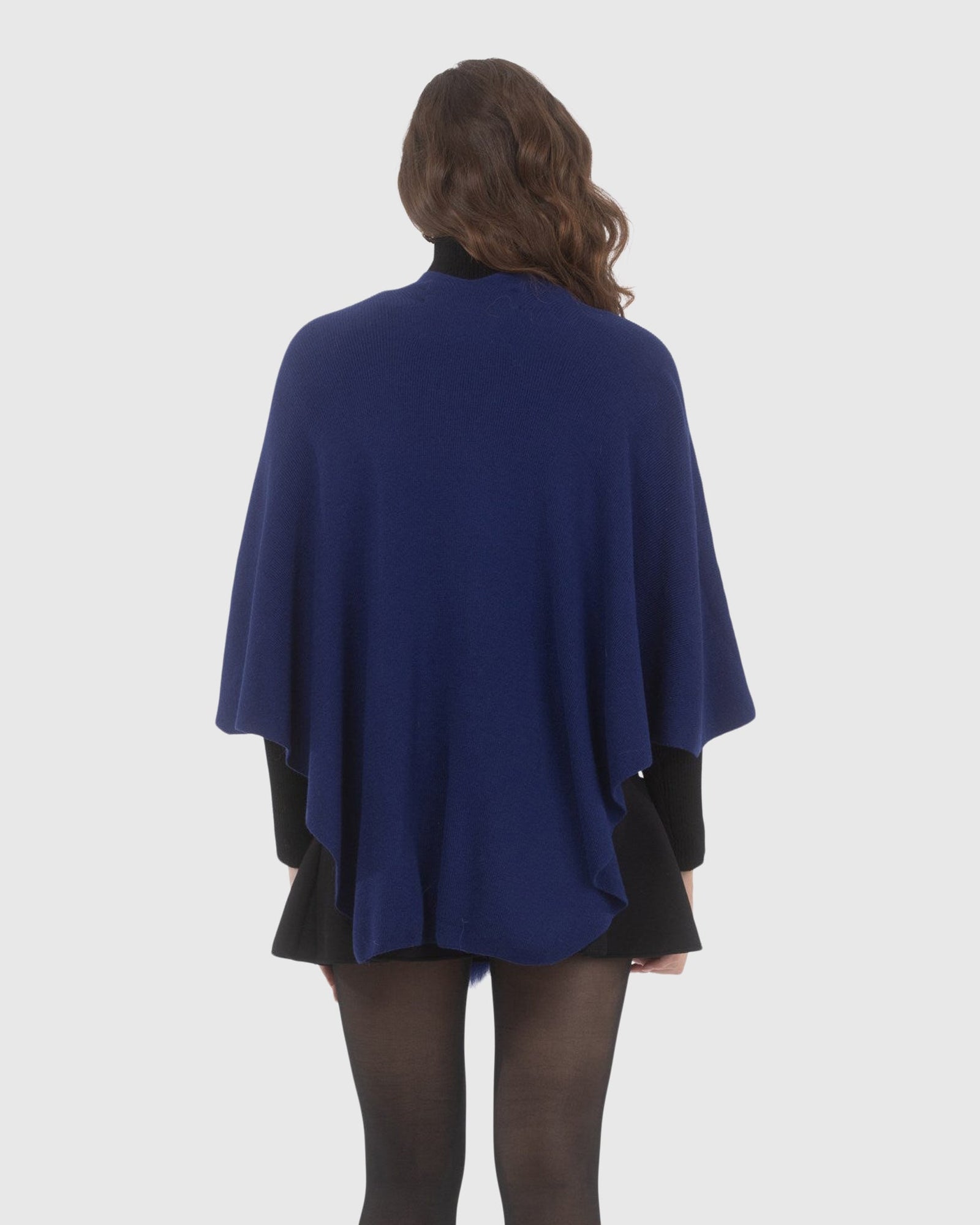 Select Wool Capelet With Select Lamb Poms | Cobalt Blue