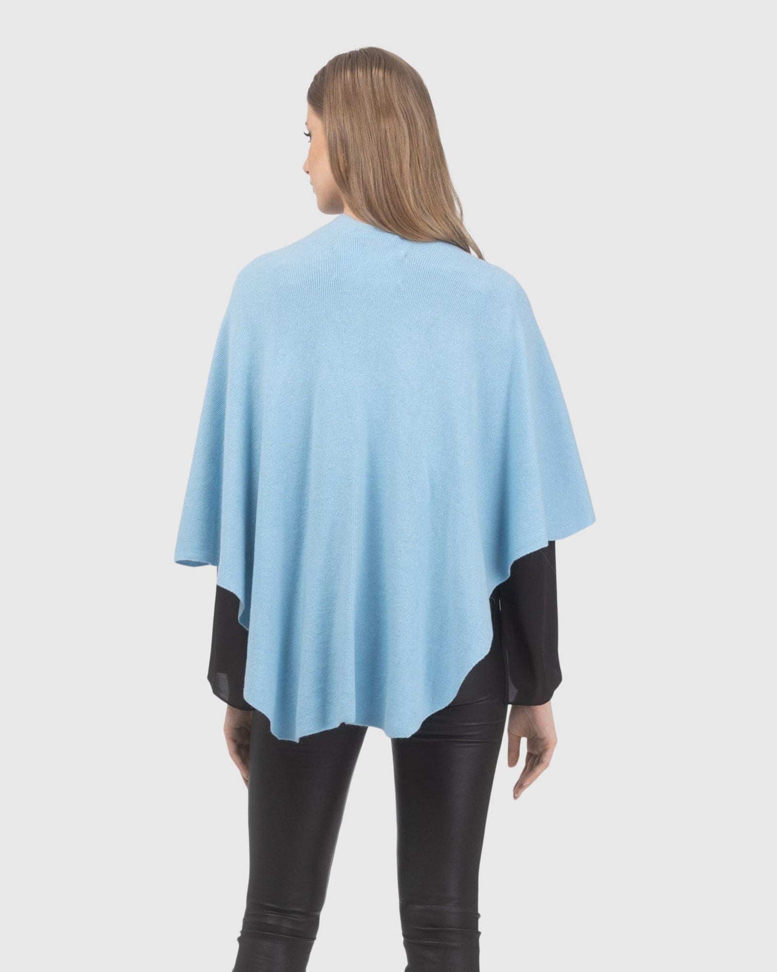 Select Wool Capelet With Select Lamb Poms | Light Blue