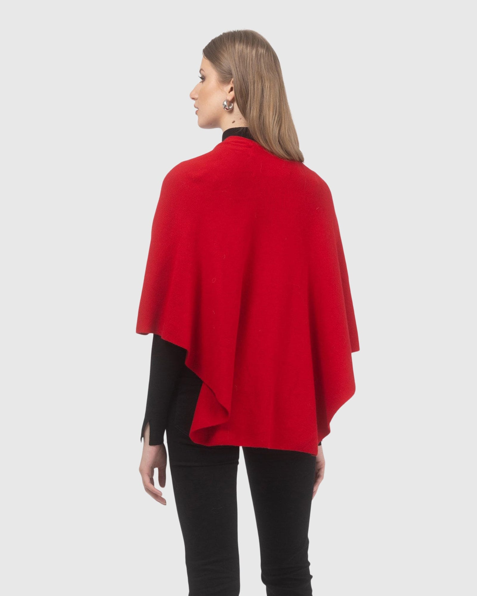 Select Wool Capelet With Select Lamb Poms | Red