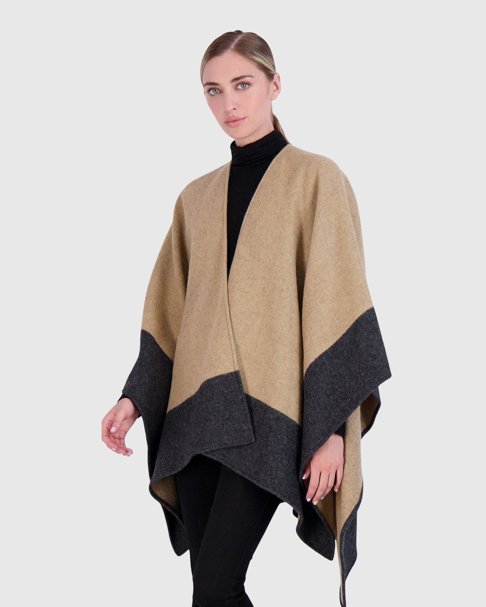 Select Wool Knit Shawl | Camel/Gray