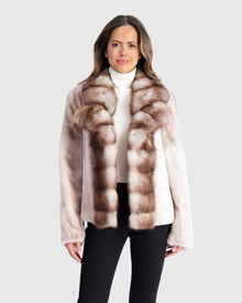 Semi Sheared Mink Jacket With Stone Marten Collar & Trim | Silver Blue/White