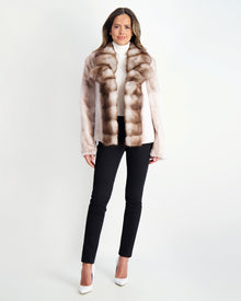 Semi Sheared Mink Jacket With Stone Marten Collar & Trim | Women | Silver Blue x White