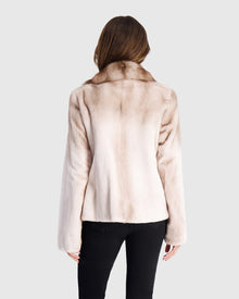 Semi Sheared Mink Jacket With Stone Marten Collar & Trim | Silver Blue/White