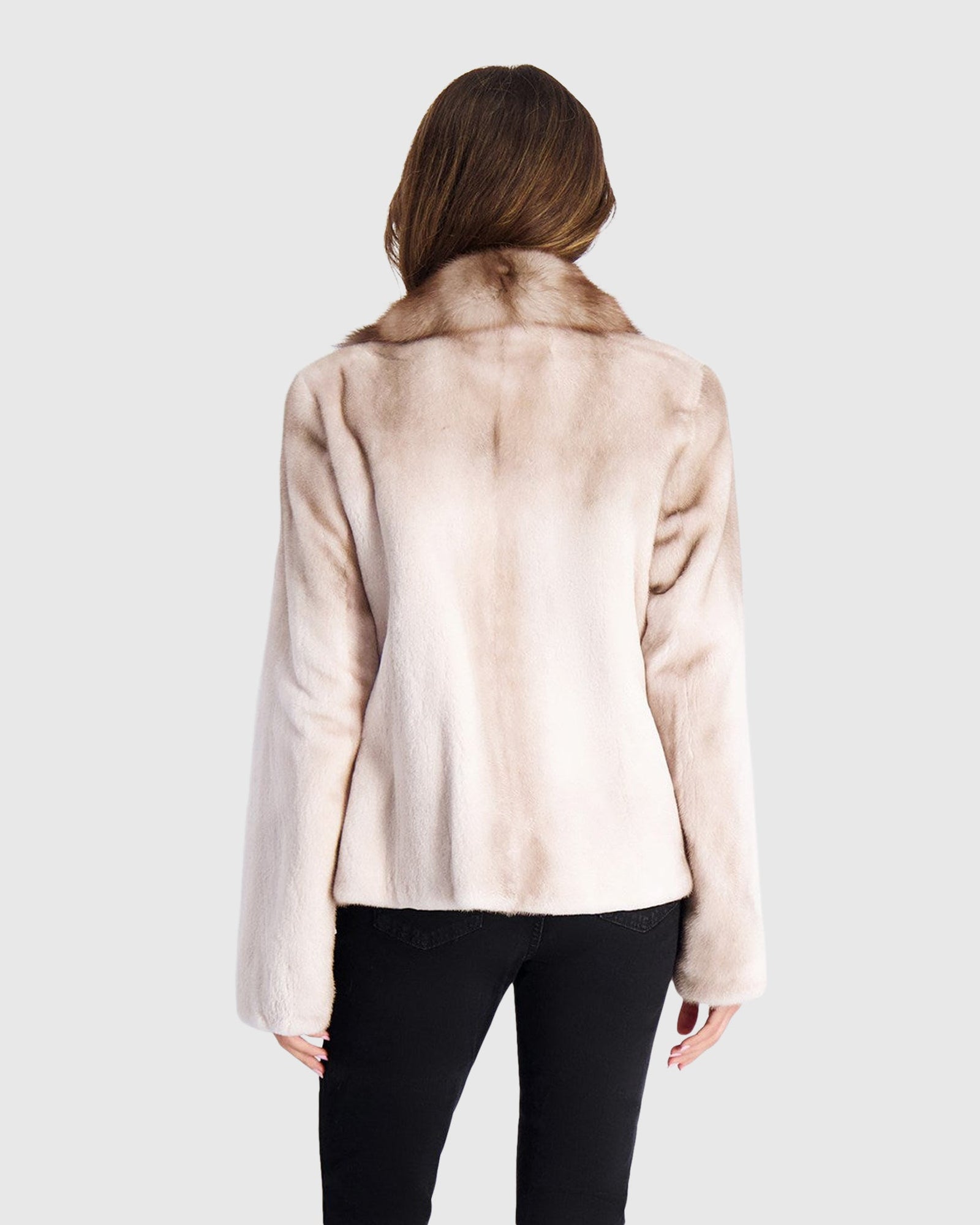 Semi Sheared Mink Jacket With Stone Marten Collar & Trim | Silver Blue/White