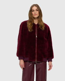 Sheared Cashmere Goat Bomber Jacket | Burgundy