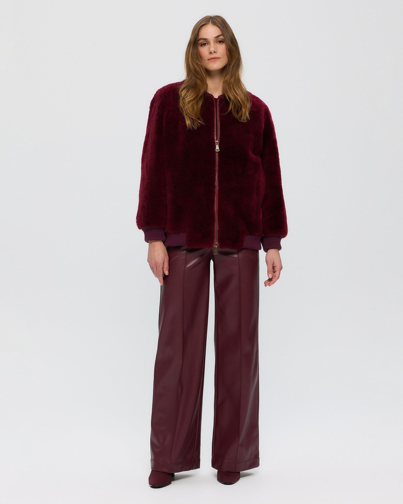 Sheared Cashmere Goat Bomber Jacket | Women | Burgundy