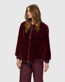Sheared Cashmere Goat Bomber Jacket | Burgundy