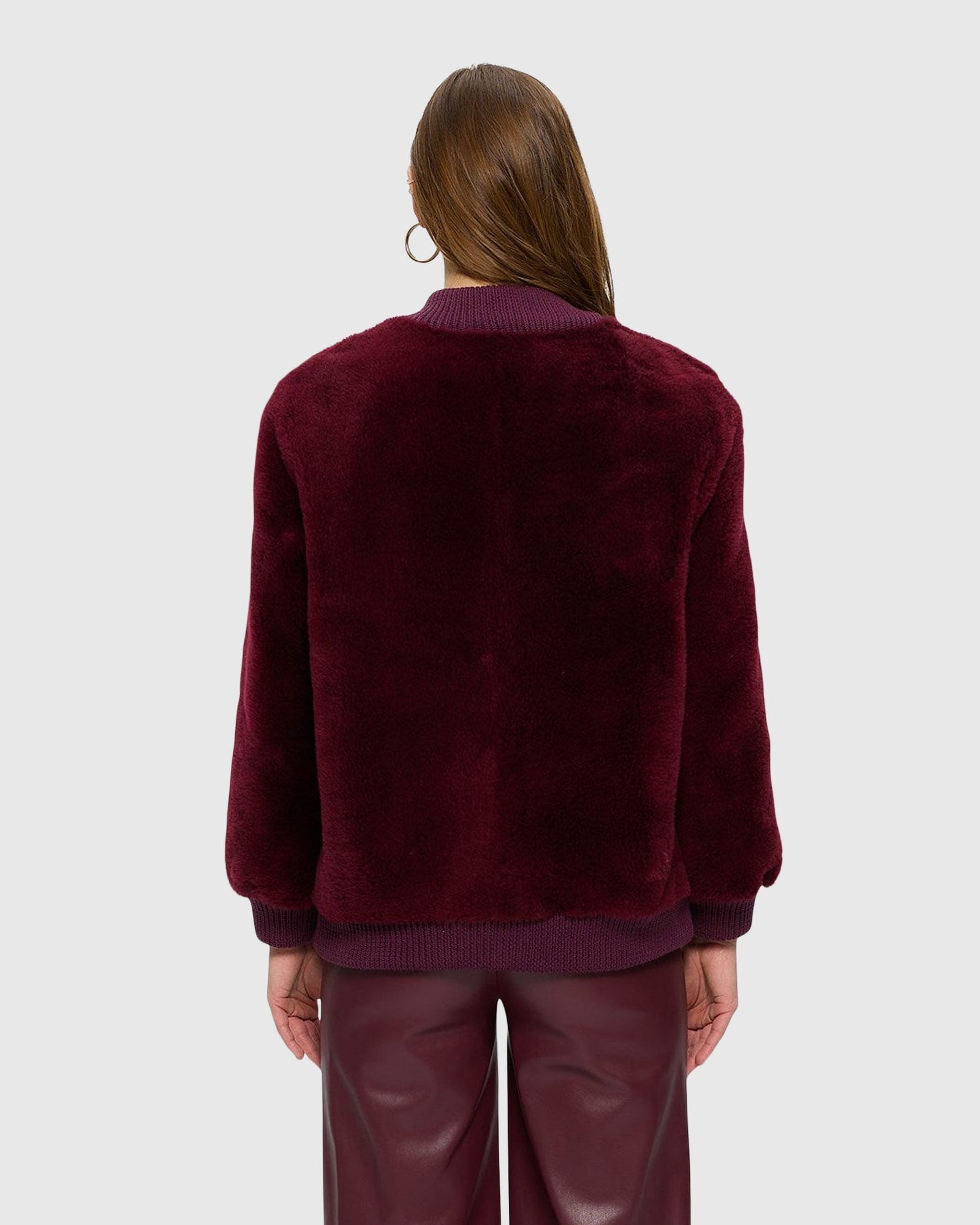 Sheared Cashmere Goat Bomber Jacket | Burgundy