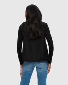 Sheared Cashmere Goat Collarless Vest With Leather Inserts And Cashmere Back | Black/Gold