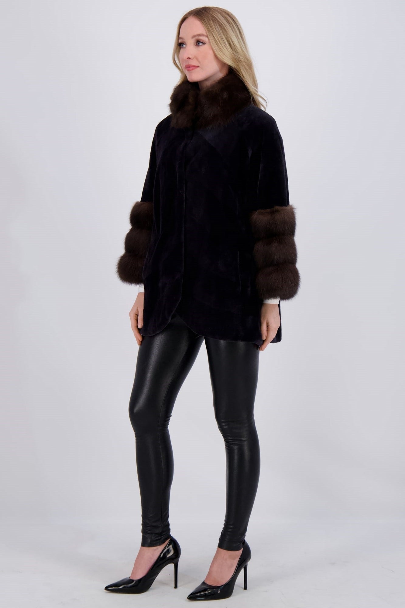 Sheared Mink Jacket W/ Sable | Women | Dark Gray