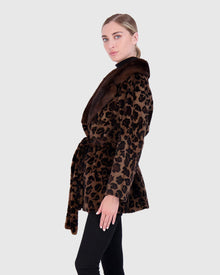 Sheared Mink Jacket With Belt | Brown Animal Print
