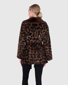 Sheared Mink Jacket With Belt | Brown Animal Print