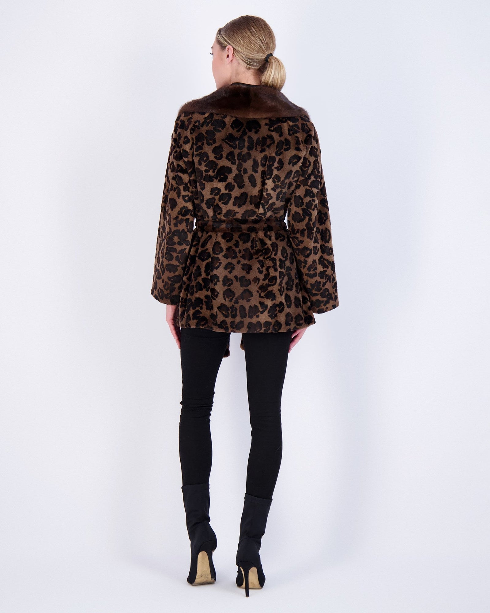 Sheared Mink Jacket With Belt | Women | Brown Animal Print