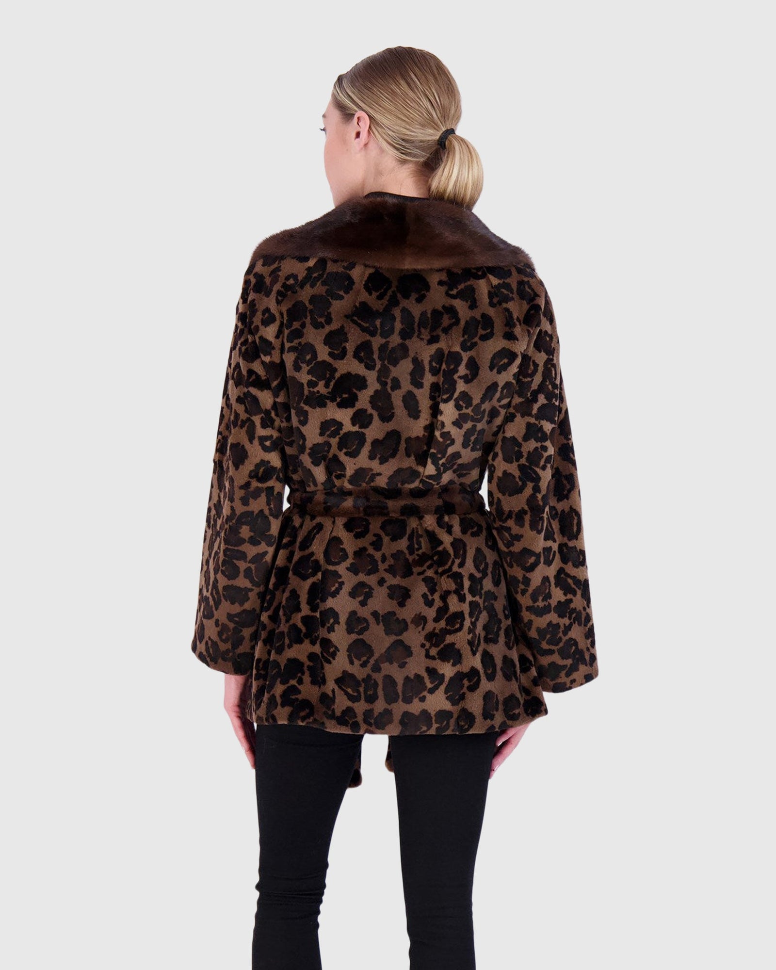 Sheared Mink Jacket With Belt | Brown Animal Print