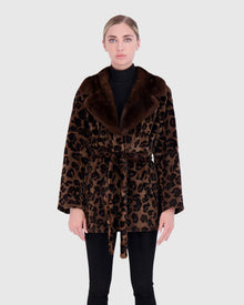 Sheared Mink Jacket With Belt | Brown Animal Print