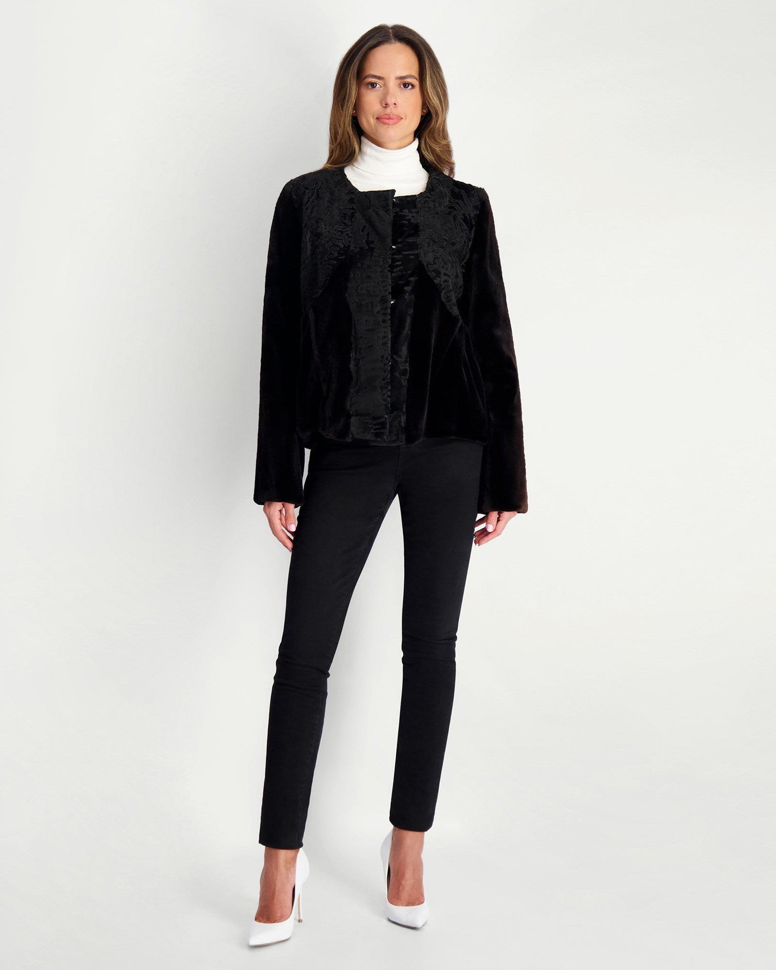 Sheared Mink Jacket With Lamb Trim | Women | Black