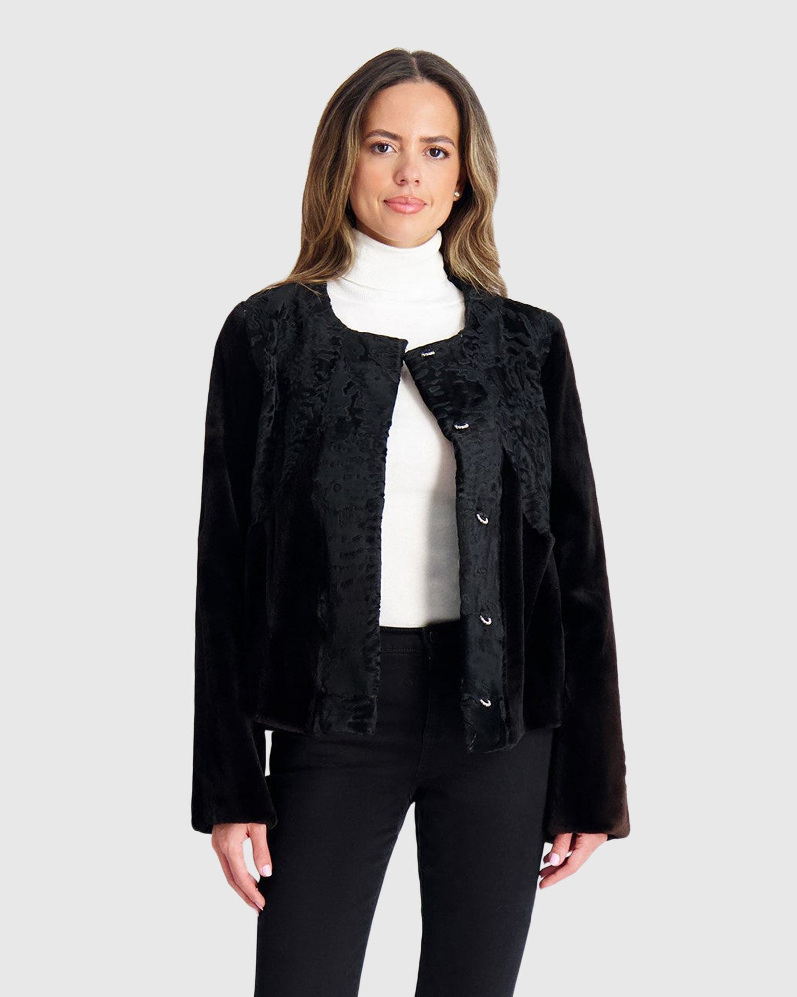 Sheared Mink Jacket With Lamb Trim | Black