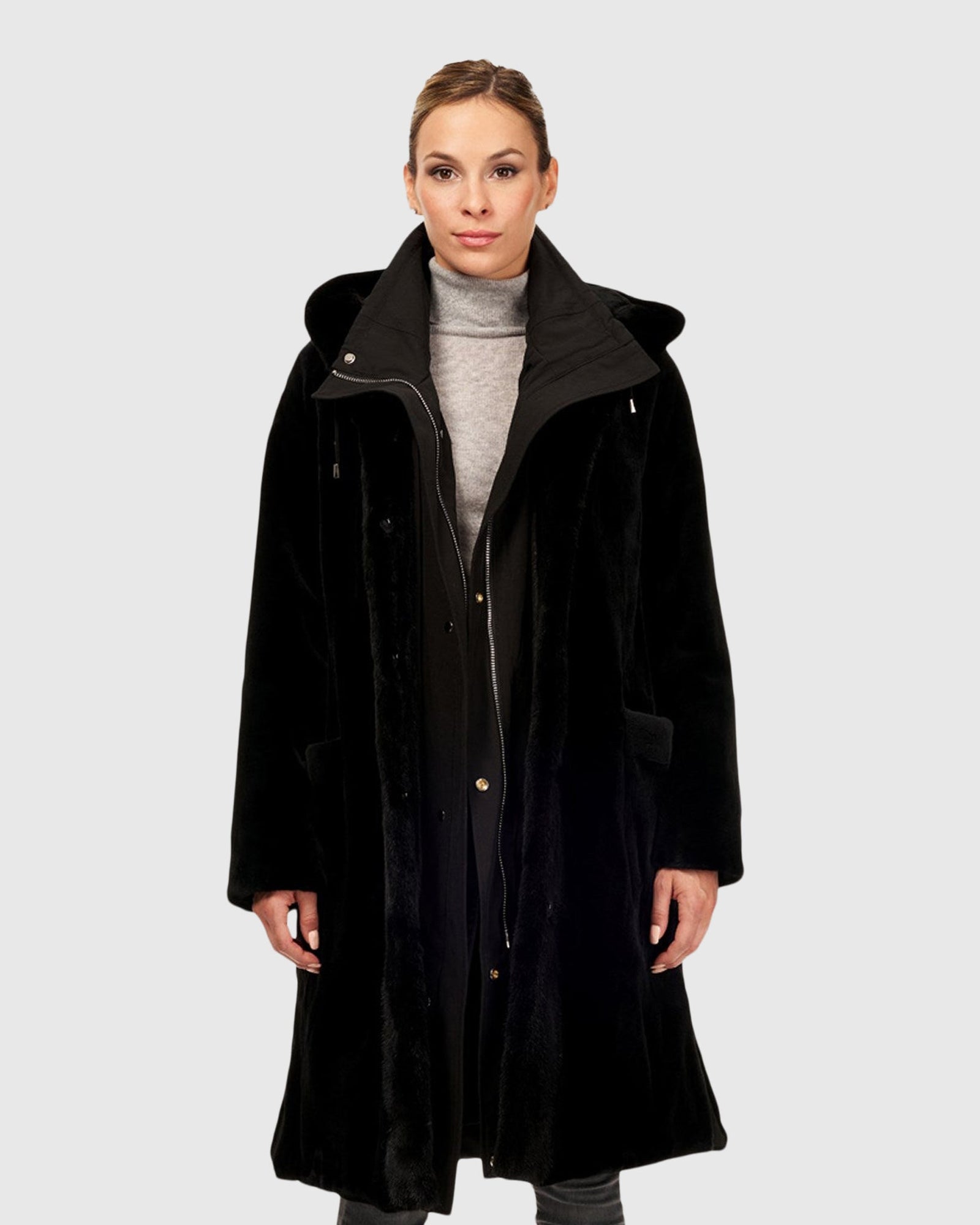 Sheared Mink Stroller With Detachable Parka | Black/Black