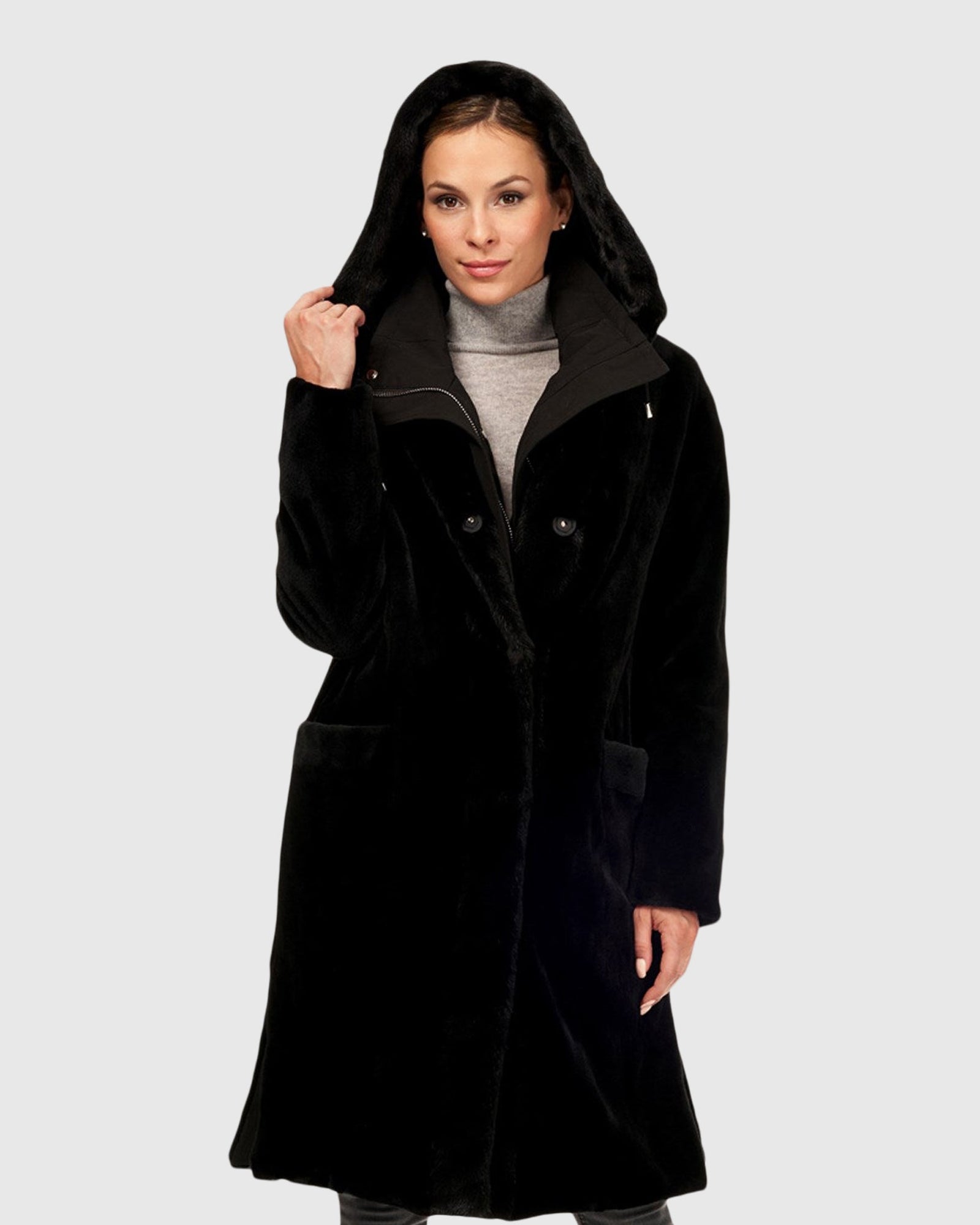 Sheared Mink Stroller With Detachable Parka | Black/Black