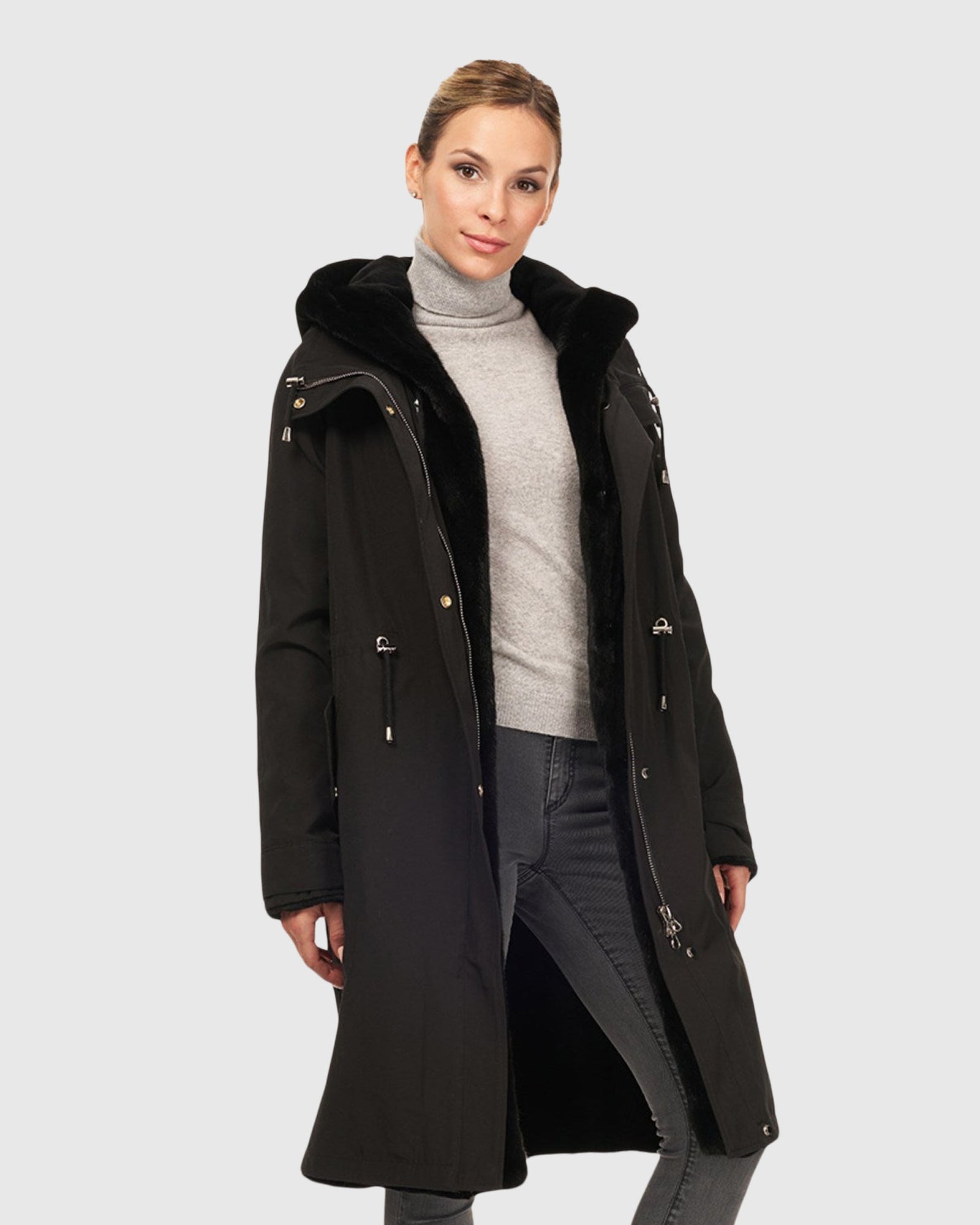 Sheared Mink Stroller With Detachable Parka | Black/Black