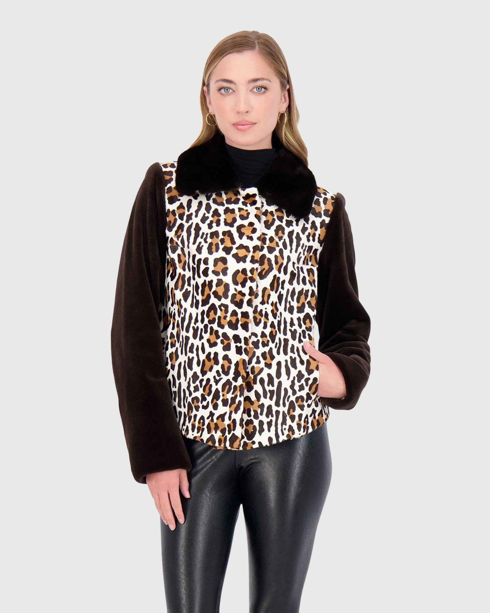 Sheared Mink With Printed Calf Jacket | Black Print