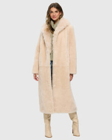 Sheared Select Cashmere Goat Coat With Select Cashmere Goat Collar | Light Beige