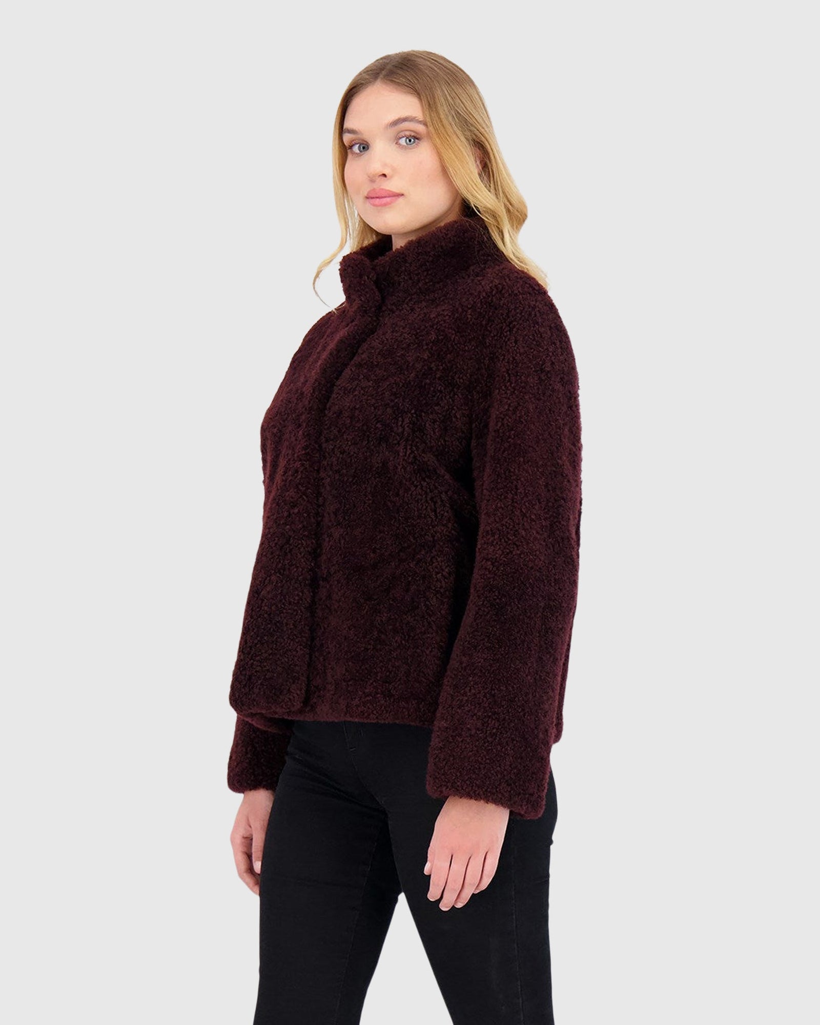 Sheared Select Cashmere Goat Jacket | Dark Burgundy