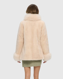 Sheared Select Cashmere Goat Jacket With Select Cashmere Goat Collar And Cuffs | Light Beige