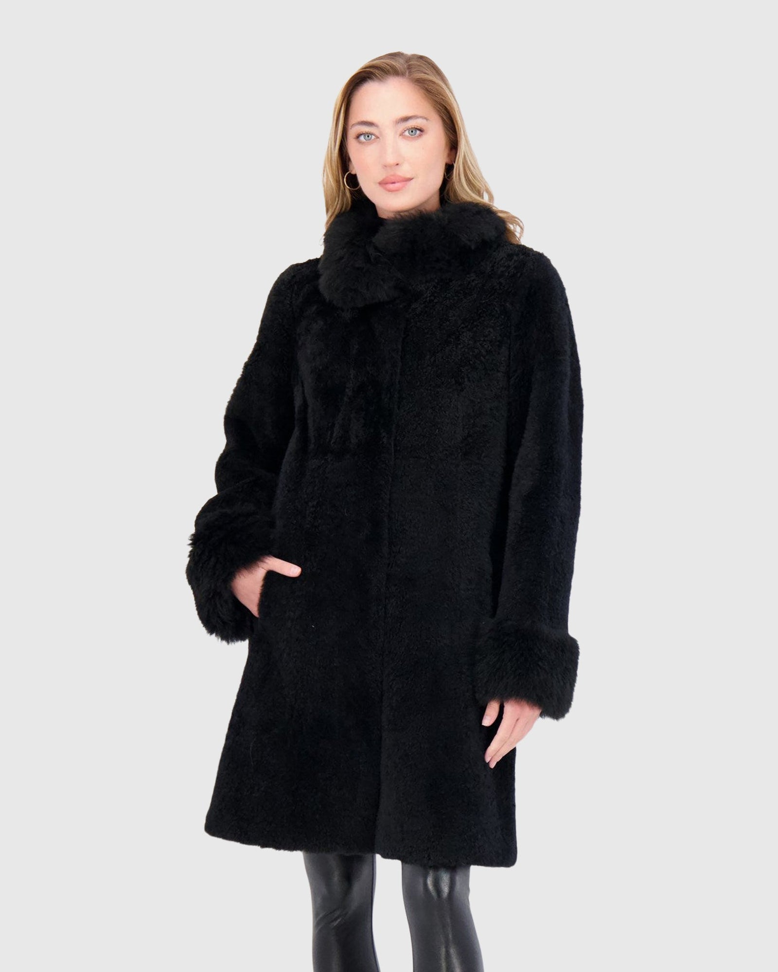 Sheared Select Cashmere Goat Jacket With Select Cashmere Goat Collar & Cuffs | Black