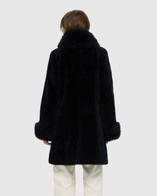 Sheared Select Cashmere Goat Jacket With Select Cashmere Goat Collar & Cuffs | Dark Blue