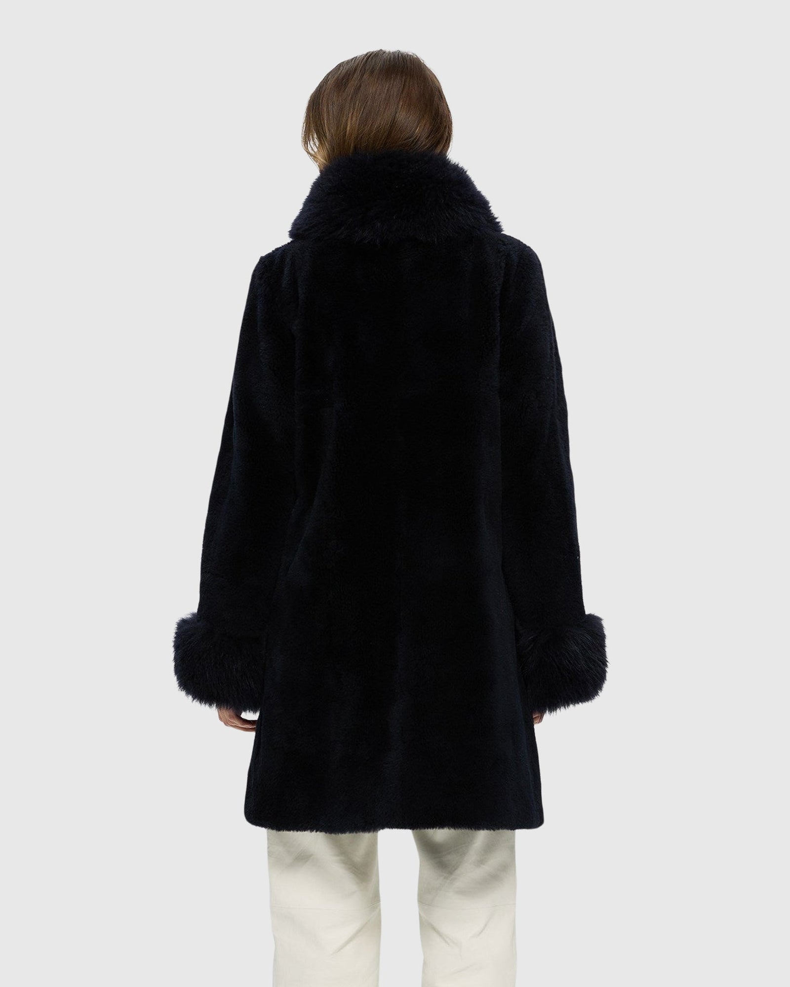 Sheared Select Cashmere Goat Jacket With Select Cashmere Goat Collar & Cuffs | Dark Blue