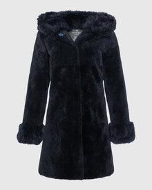 Sheared Select Cashmere Goat Parka With Select Cashmere Goat Hood Trim And Cuffs | Dark Blue