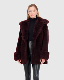 Sheared Select Cashmere Goat Parka With Select Cashmere Goat Hood Trim And Cuffs | Dark Burgundy