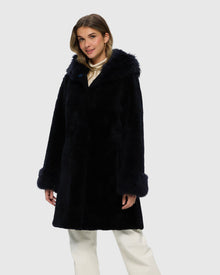Sheared Select Cashmere Goat Parka With Select Cashmere Goat Hood Trim And Cuffs | Dark Blue