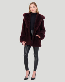 Sheared Select Cashmere Goat Parka With Select Cashmere Goat Hood Trim And Cuffs | Women | Dark Burgundy