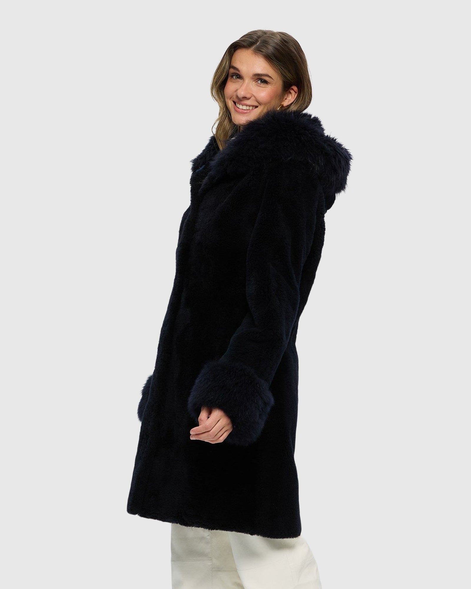 Sheared Select Cashmere Goat Parka With Select Cashmere Goat Hood Trim And Cuffs | Dark Blue