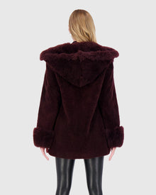 Sheared Select Cashmere Goat Parka With Select Cashmere Goat Hood Trim And Cuffs | Dark Burgundy