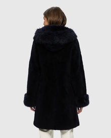 Sheared Select Cashmere Goat Parka With Select Cashmere Goat Hood Trim And Cuffs | Dark Blue