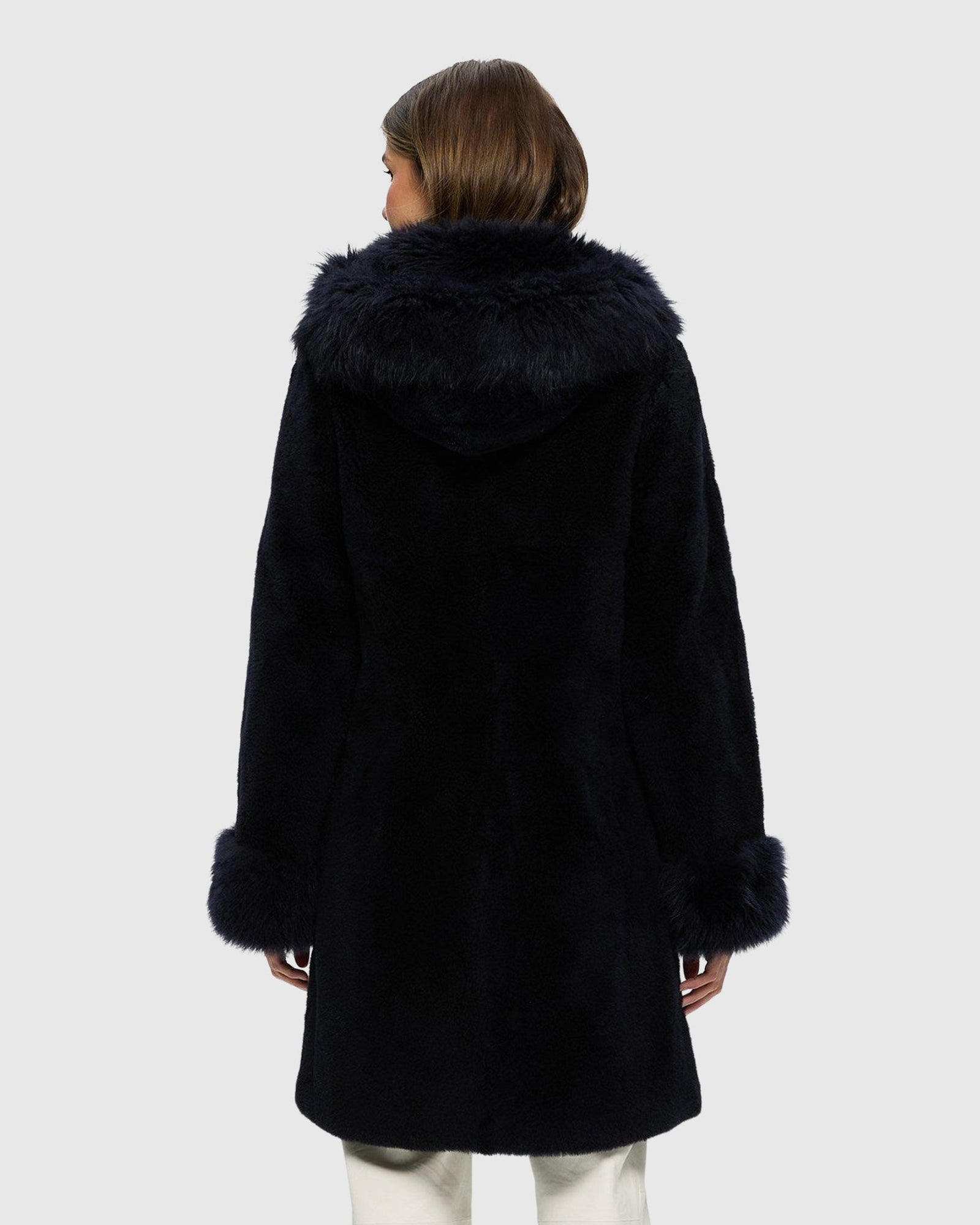 Sheared Select Cashmere Goat Parka With Select Cashmere Goat Hood Trim And Cuffs | Dark Blue