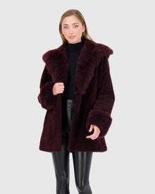 Sheared Select Cashmere Goat Parka With Select Cashmere Goat Hood Trim And Cuffs | Dark Burgundy
