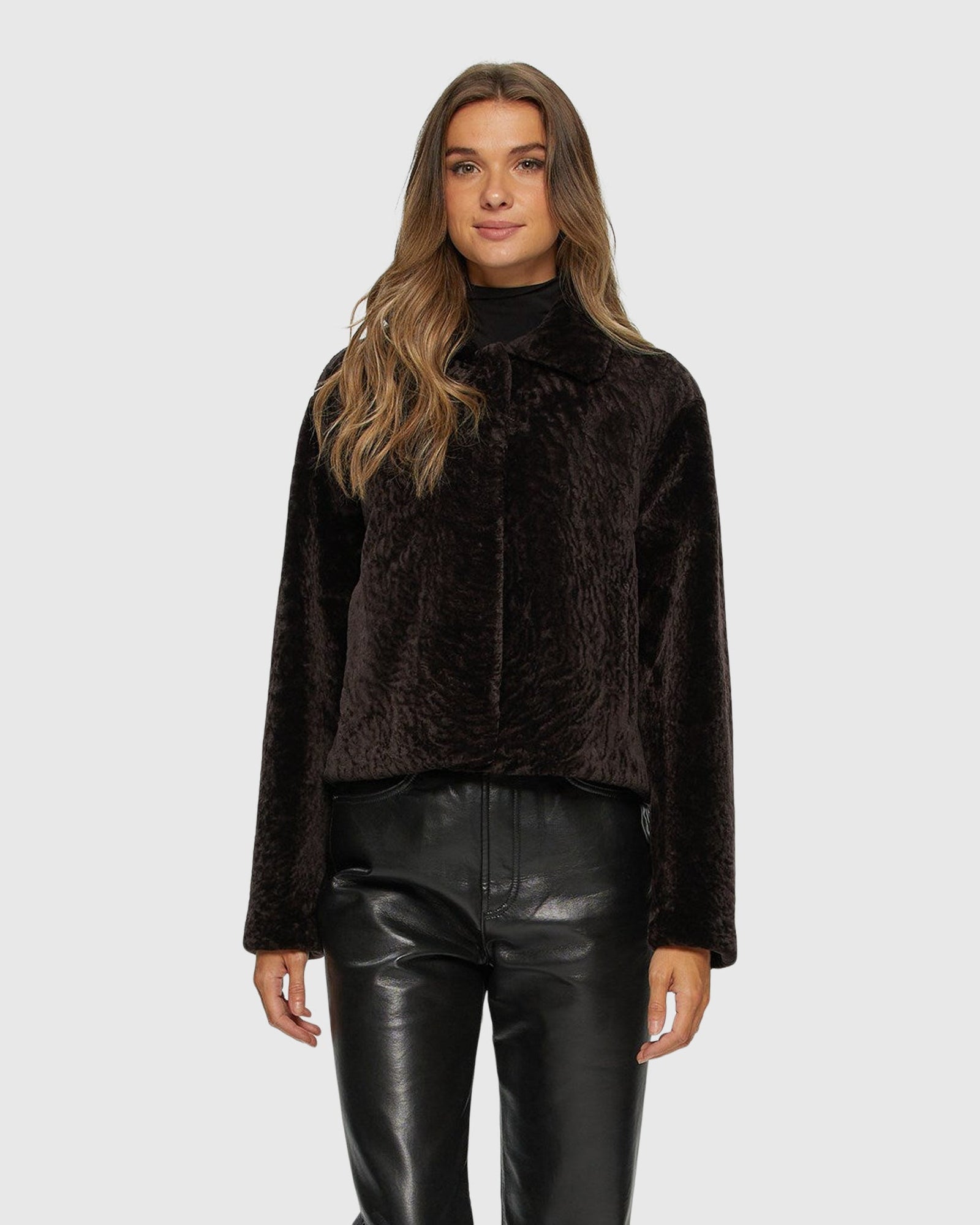 Textured Shearling Lamb Jacket | Brown