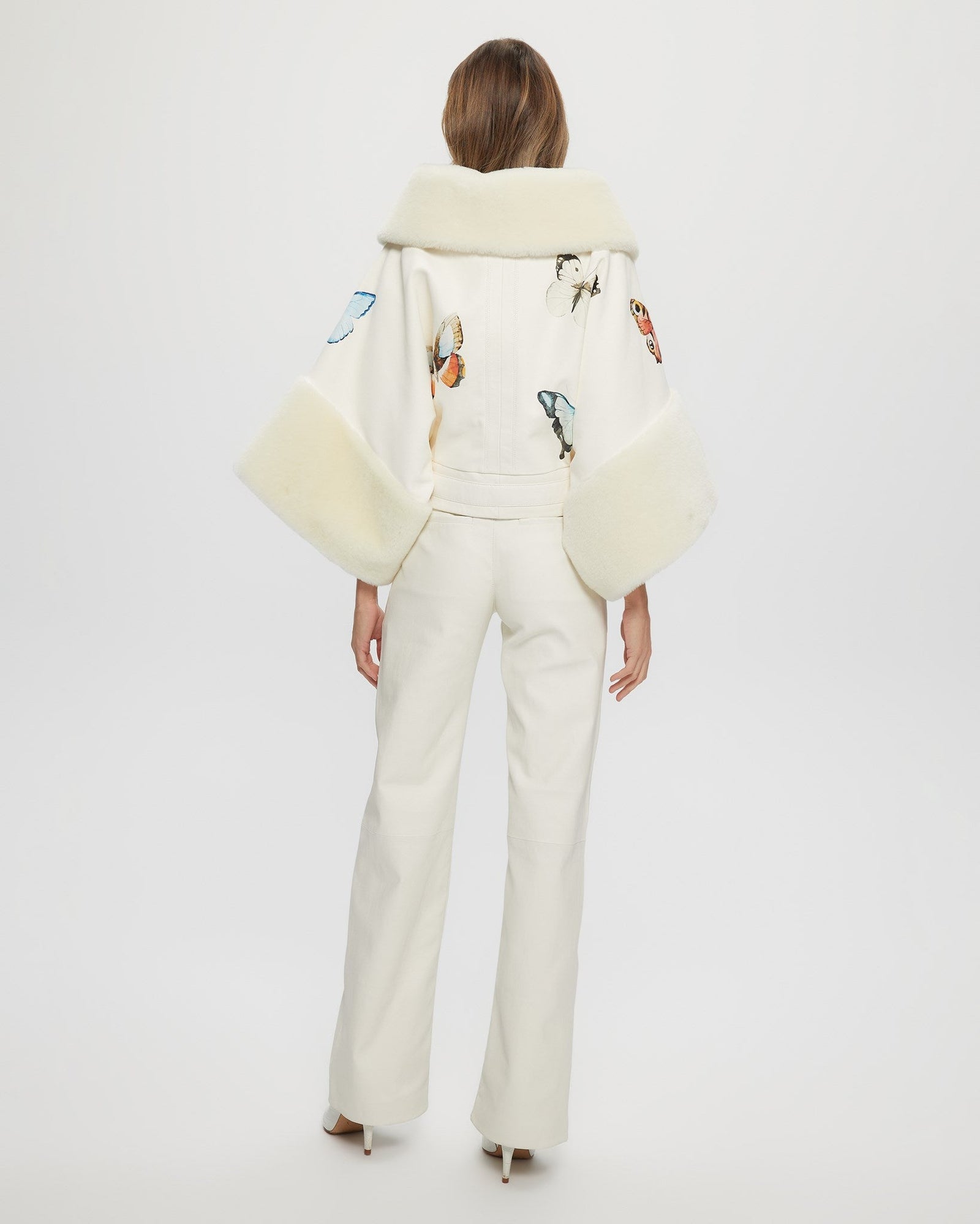 Shearling Lamb Jacket With Butterly Detail | Women | White x Butterfly