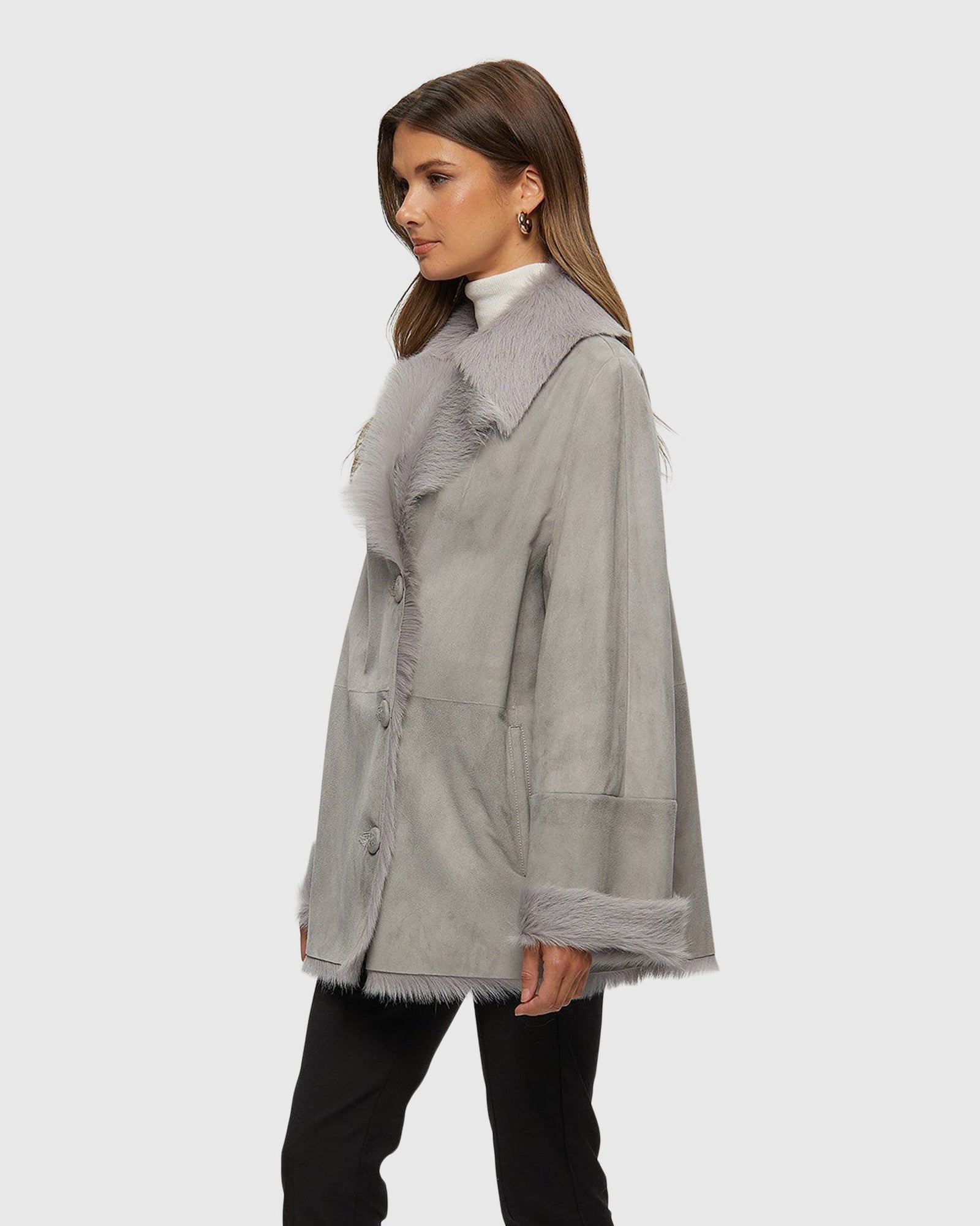 Shearling Lamb Jacket With Toscana Lamb Collar And Cuffs | Light Gray