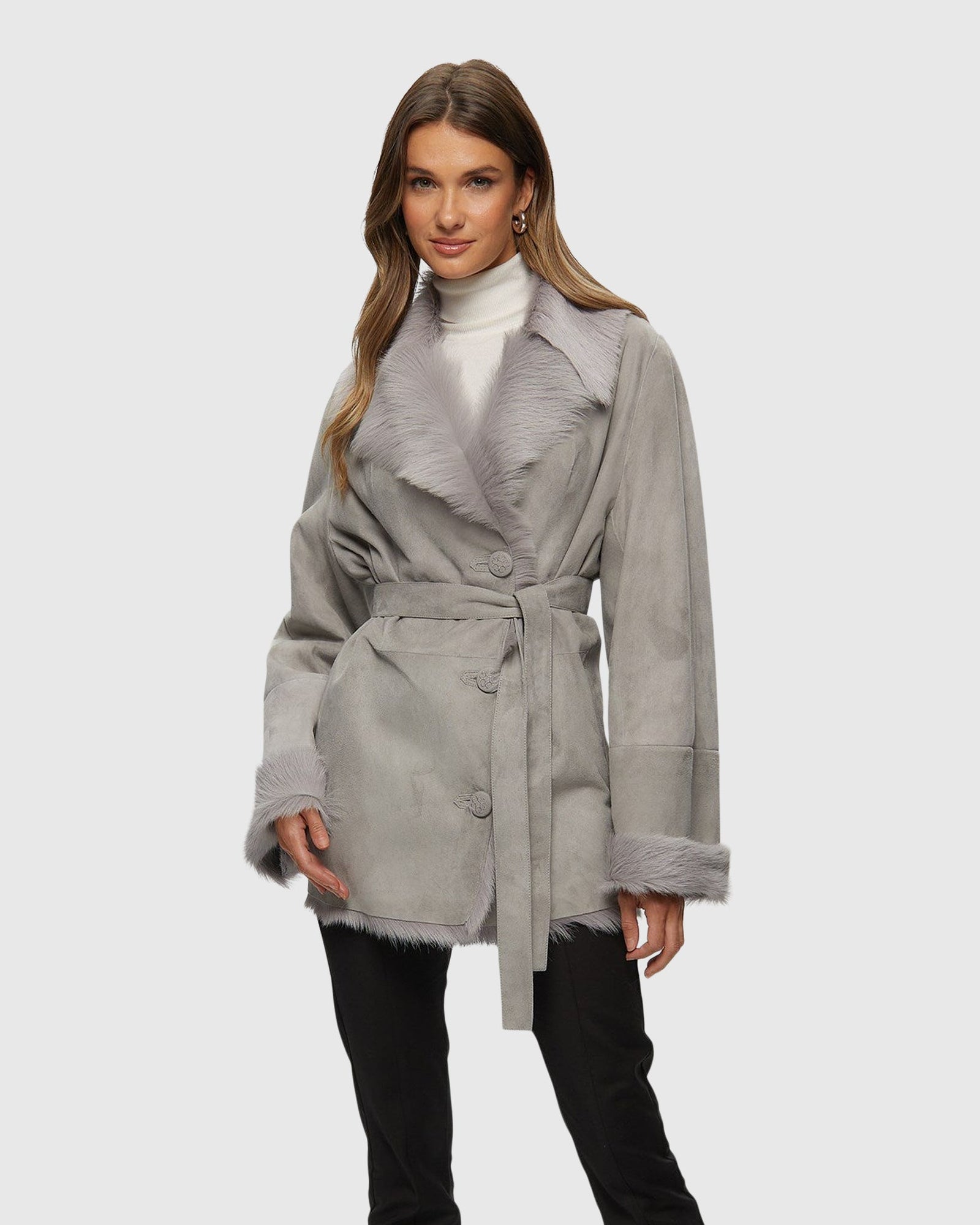 Shearling Lamb Jacket With Toscana Lamb Collar And Cuffs | Light Gray