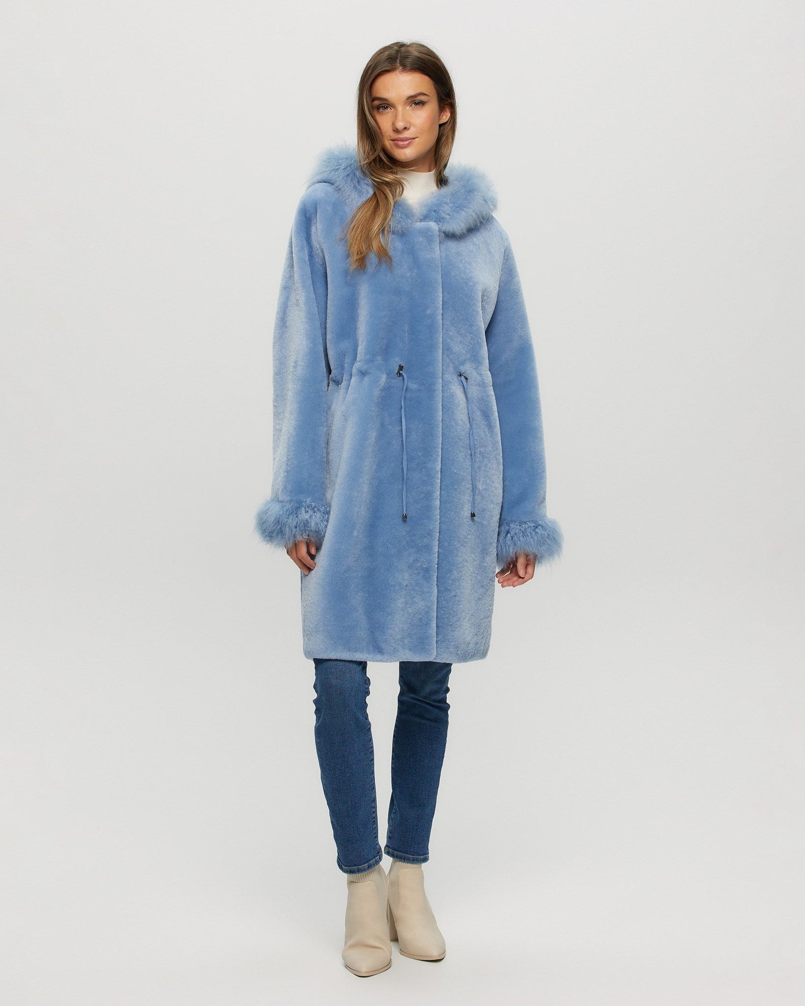 Shearling Lamb Parka With Select Cashmere Goat Trim And Cuffs | Sky Blue