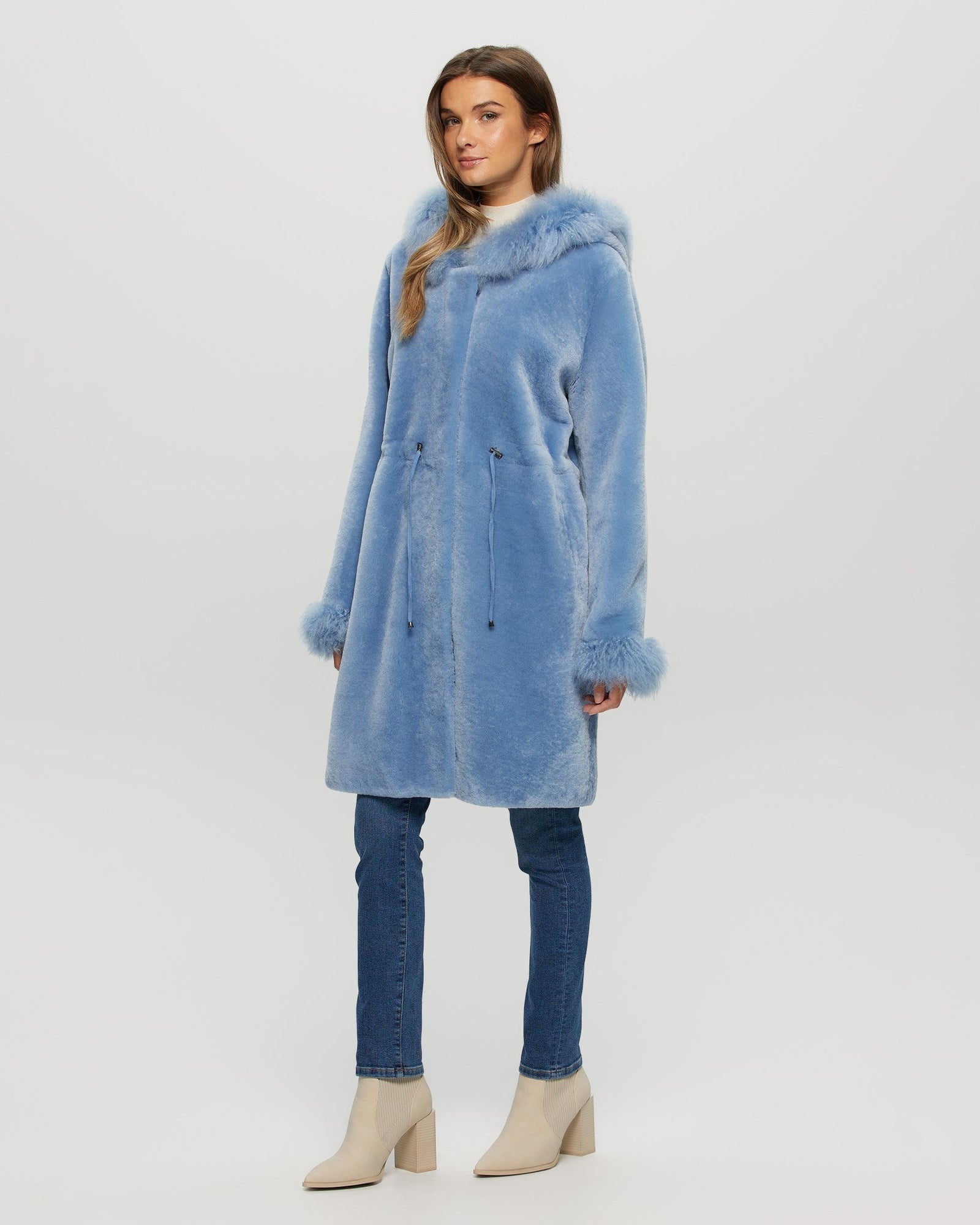 Shearling Lamb Parka With Select Cashmere Goat Trim And Cuffs | Sky Blue
