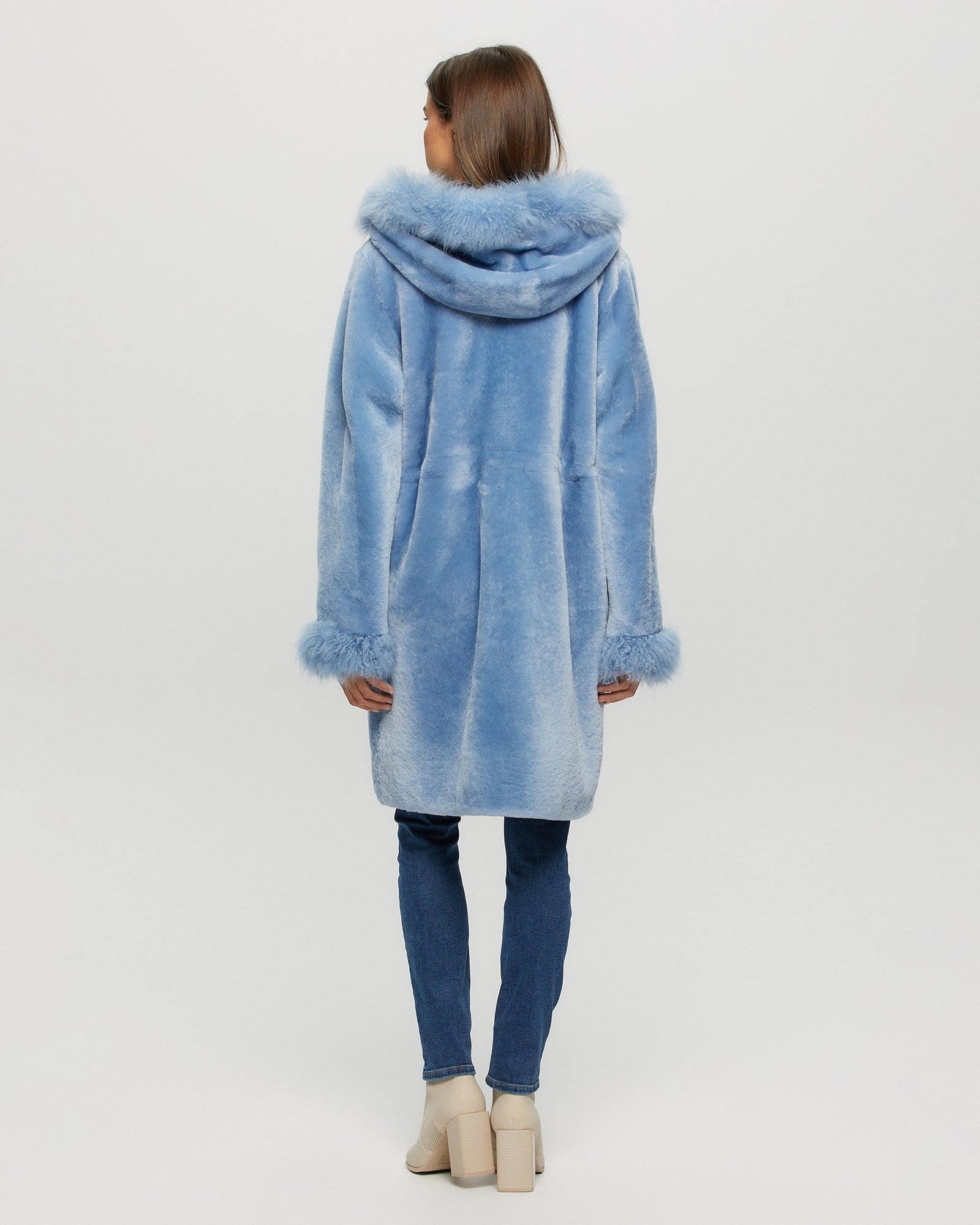 Shearling Lamb Parka With Select Cashmere Goat Trim And Cuffs | Sky Blue