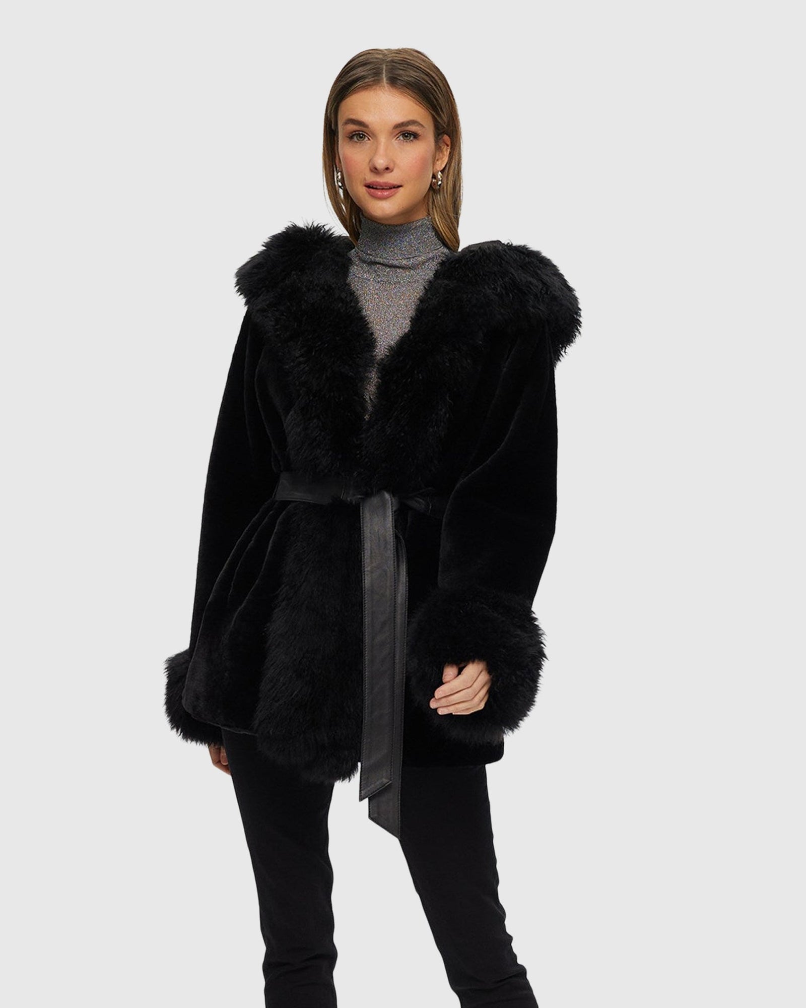 Shearling Lamb Reversible Jacket With Select Select Cashmere Goat Details | Black/Black