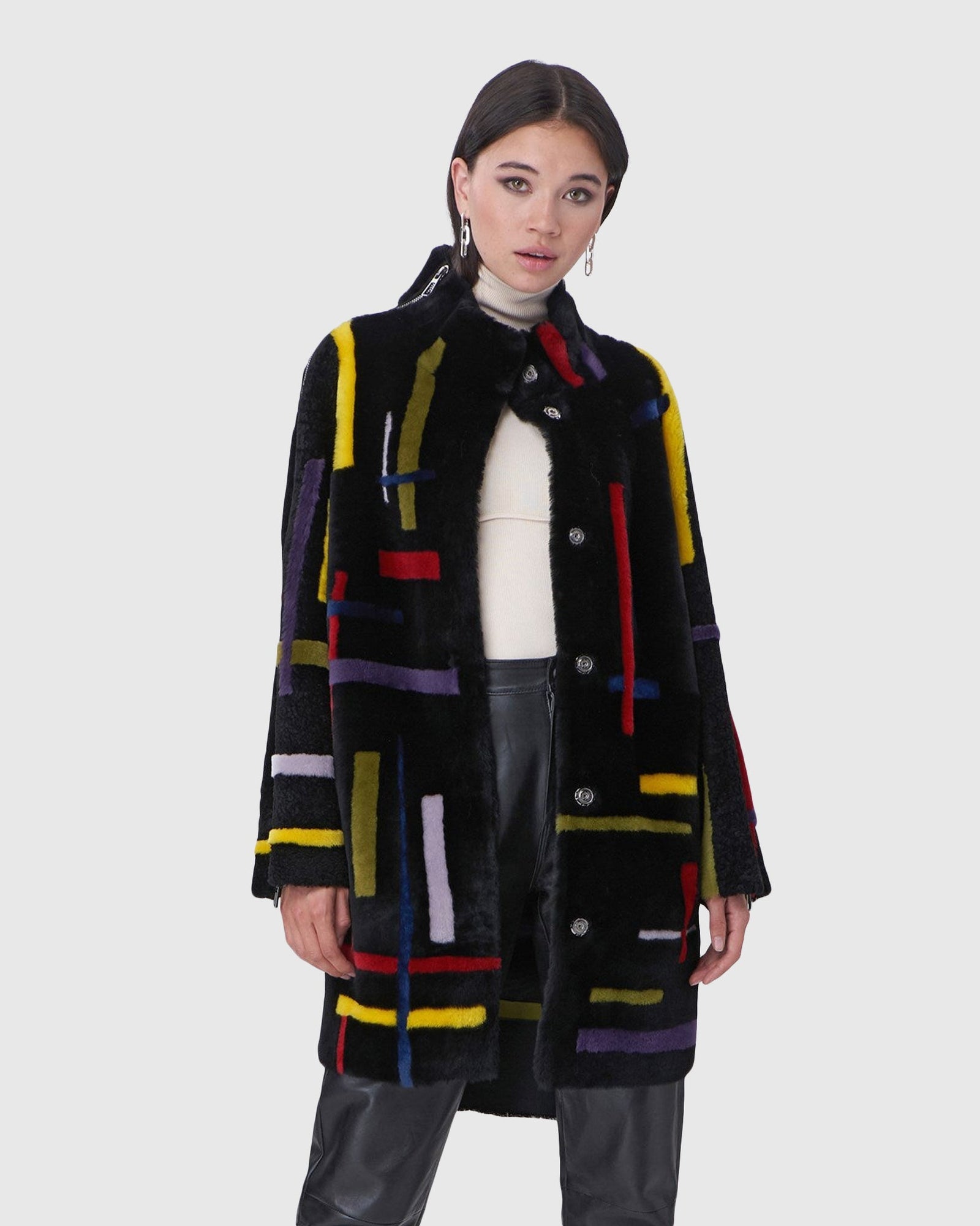 Shearling Lamb Stroller With Abstract Intarsia | Black/Multi Intarsia