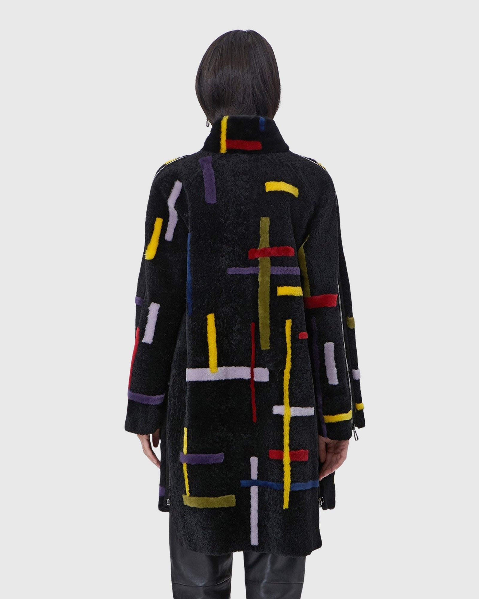 Shearling Lamb Stroller With Abstract Intarsia | Black/Multi Intarsia